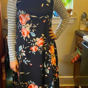 Long Sleeve Floral and Stripe Dress